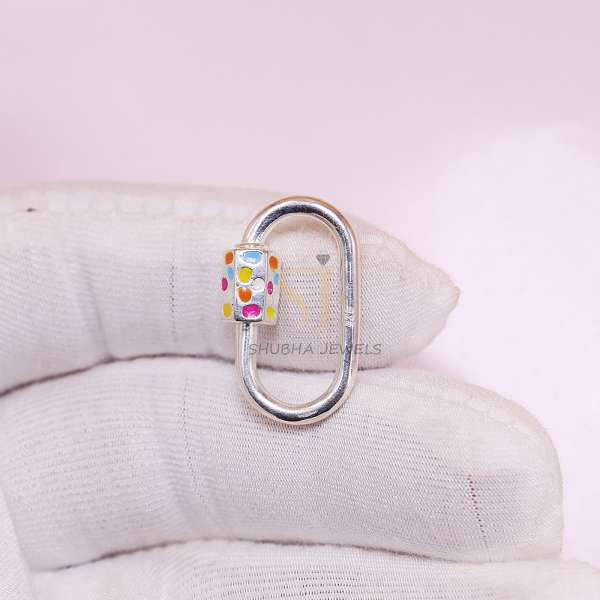 925 Sterling Silver Oval Screw Lock Connector with Multicolor Enamel Lock | Designer Carabiner Clasp - Image 6