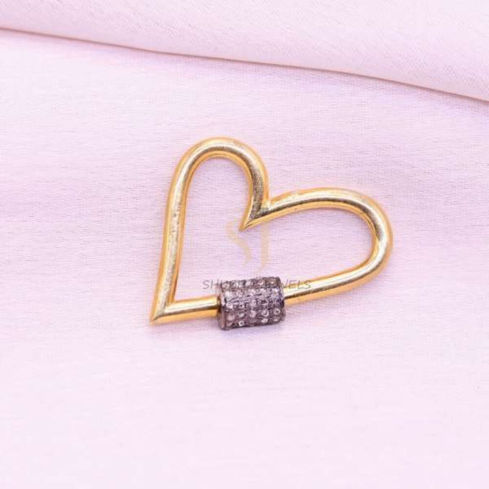 925 Sterling Silver Gold Plated Heart Screw Lock Connector with Pave Pave Diamond | Designer Jewelry Clasp