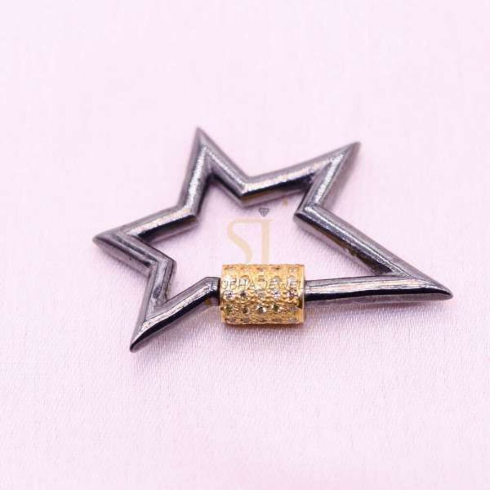 925 Sterling Silver Star Shape Screw Lock Connector with Two Tone Finish | Designer Jewelry Clasp