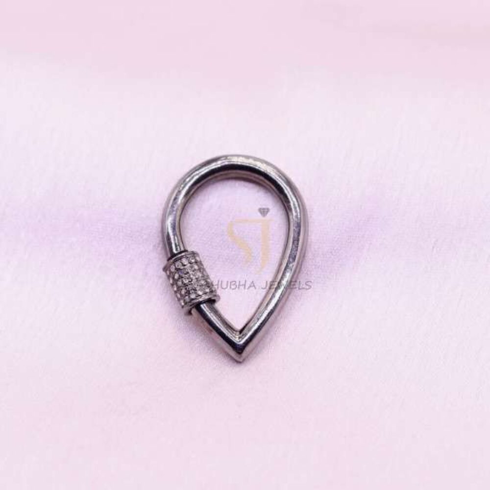 925 Sterling Silver Teardrop Screw Lock Connector with Pave Pave Diamond | Designer Carabiner Clasp