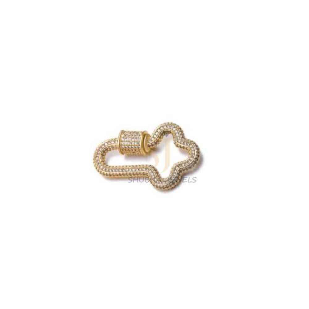 925 Sterling Silver Gold Plated Designer Clover Screw Lock Connector with Pave Pave Diamond | Luxury Jewelry Clasp