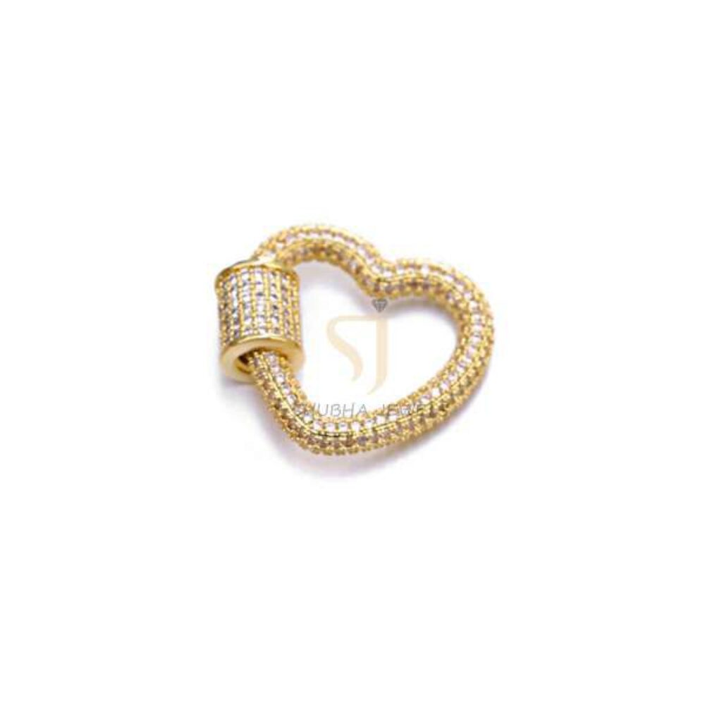 925 Sterling Silver Gold Plated Heart Screw Lock Connector with Full Pave Diamond | Luxury Jewelry Clasp