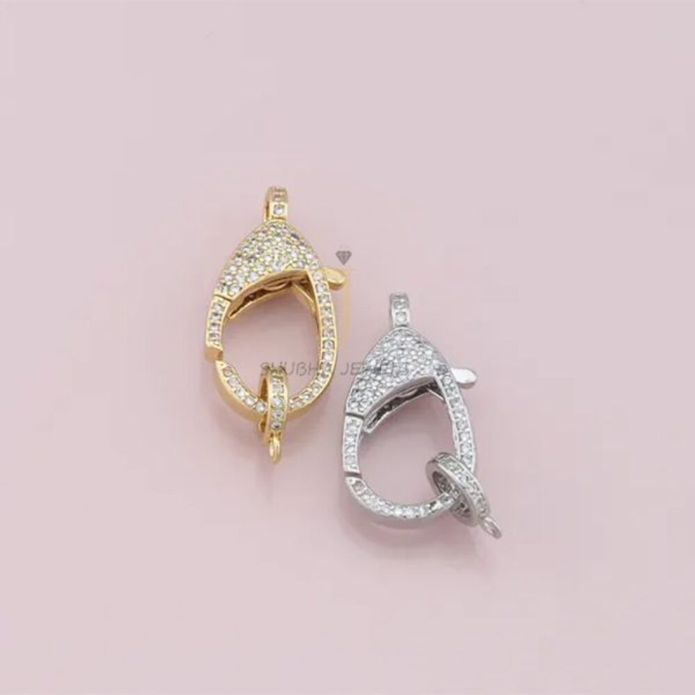 1 Pcs 925 Sterling Silver Pave Pave Diamond Teardrop Lobster Clasp with Ring | Gold & Silver Designer Connector