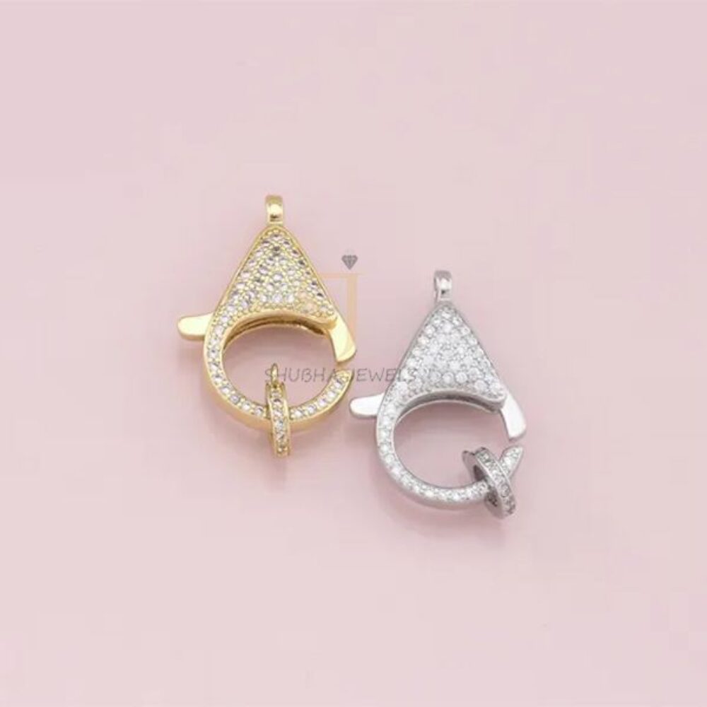 1 Pcs 925 Sterling Silver Pave Pave Diamond Teardrop Charm Holder Lock with Ring | Gold & Silver Designer Connector