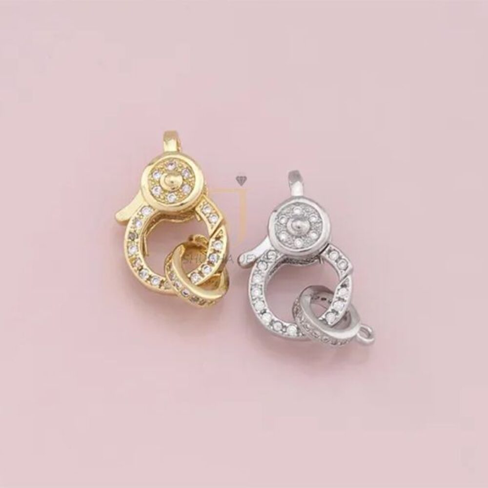 1 Pcs 925 Sterling Silver Pave Diamond Round Charm Holder Lock with Ring | Gold & Silver Designer Connector
