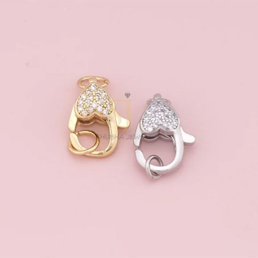 1 Pcs 925 Sterling Silver Pave Pave Diamond Heart Lobster Charm Holder Lock | Gold & Silver Designer Connector