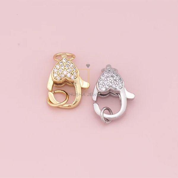 1 Pcs 925 Sterling Silver Pave Pave Diamond Heart Lobster Charm Holder Lock | Gold & Silver Designer Connector