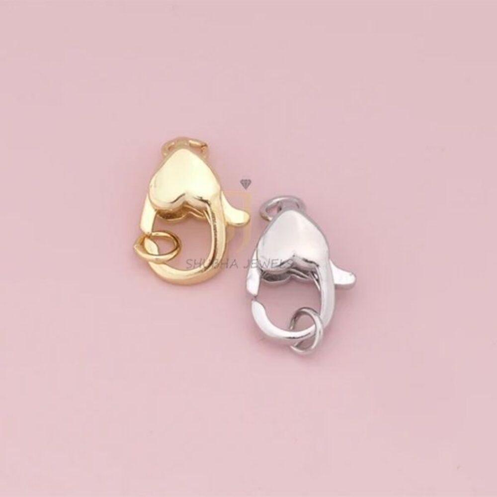1 Pcs 925 Sterling Silver Heart Lobster Charm Holder Lock | Gold & Silver Minimal Designer Connector