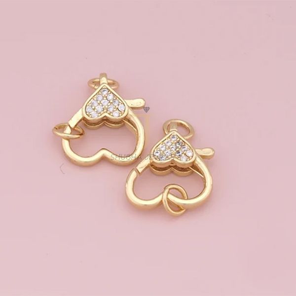 1 Pcs 925 Sterling Silver Double Heart Pave Pave Diamond Charm Holder Lock | Gold Plated Designer Connector - Image 3