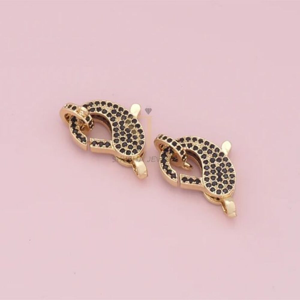 1 Pcs 925 Sterling Silver Black Pave Diamond Pave Oval Charm Holder Lock | Gold Plated Designer Connector