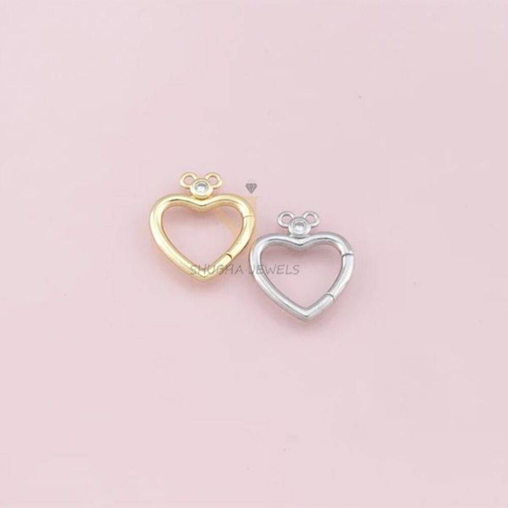 1 Pcs 925 Sterling Silver Heart Charm Holder Lock with Pave Diamond Accent | Gold & Silver Minimal Connector