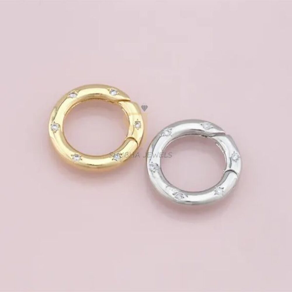 1 pcs 925 Sterling Silver Round Charm Holder Lock with Pave Diamond Accent | Gold & Silver Minimal Connector Ring