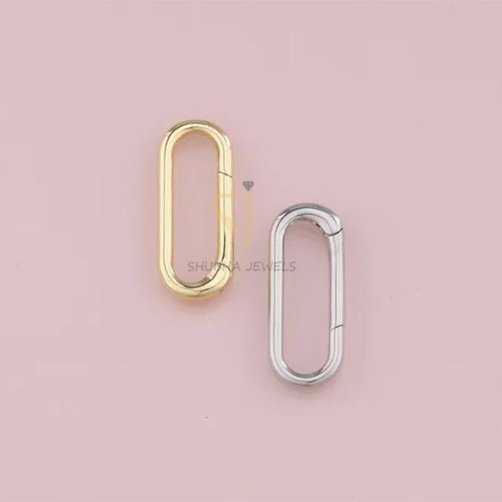 1 Pcs 925 Sterling Silver Minimal Oval Charm Holder Lock | Gold & Silver Sleek Connector