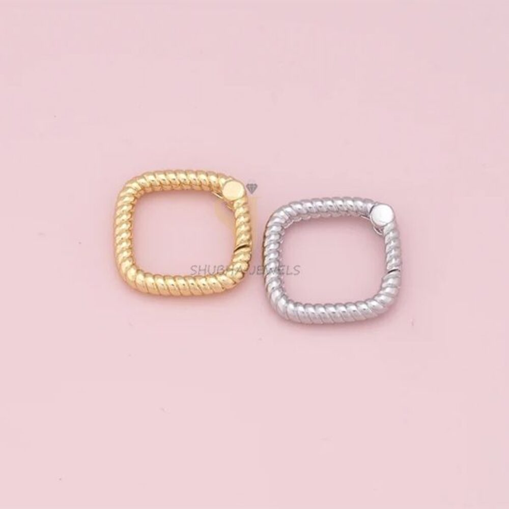 1 Pcs 925 Sterling Silver Twisted Square Charm Holder Lock | Gold & Silver Textured Connector