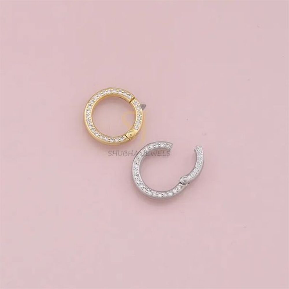 1 Pcs 925 Sterling Silver Pave Pave Diamond Round Charm Holder Lock | Gold & Silver Designer Connector Ring