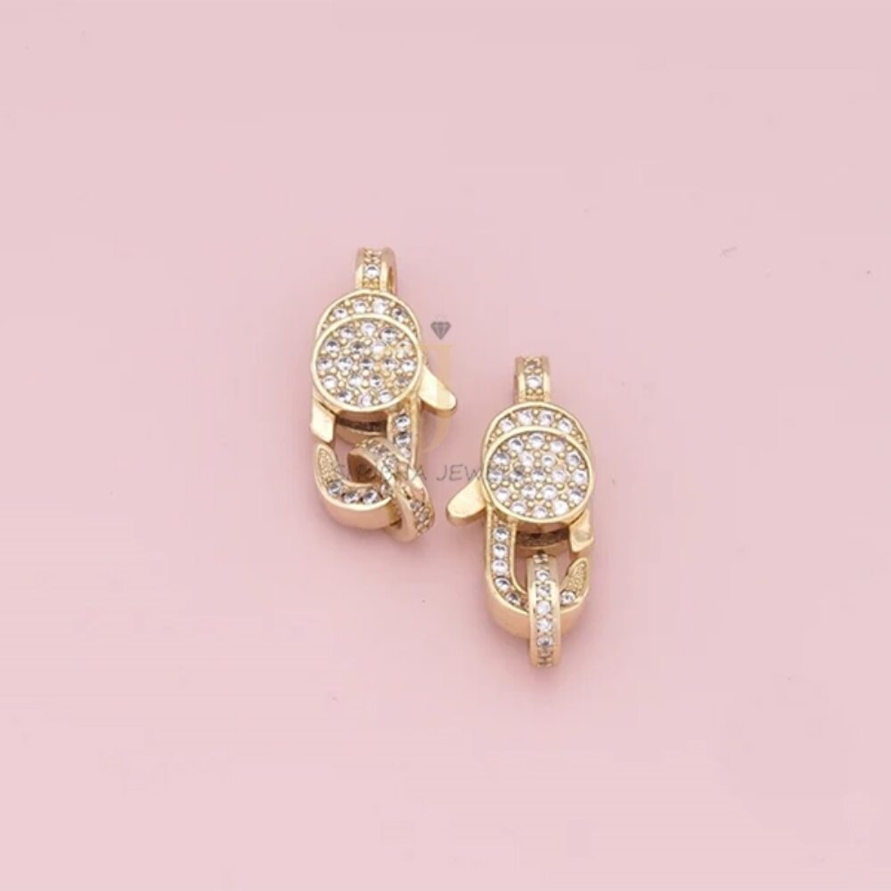 1 Pcs 925 Sterling Silver Gold Plated Pave Diamond Lobster Clasp Charm Holder Lock