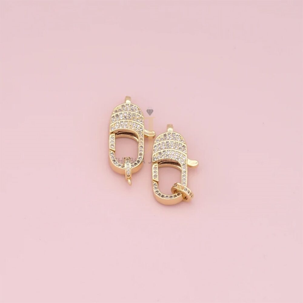 1 Pcs 925 Sterling Silver Gold Plated Pave Diamond Clasp Charm Holder Lock