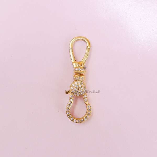 925 Sterling Silver Pave Ball Charm Holder Connector with Carabiner Clasp - Image 3