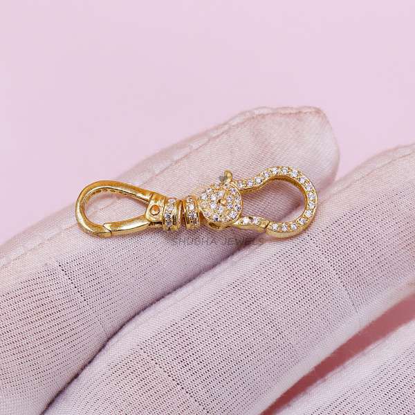 925 Sterling Silver Pave Ball Charm Holder Connector with Carabiner Clasp - Image 6