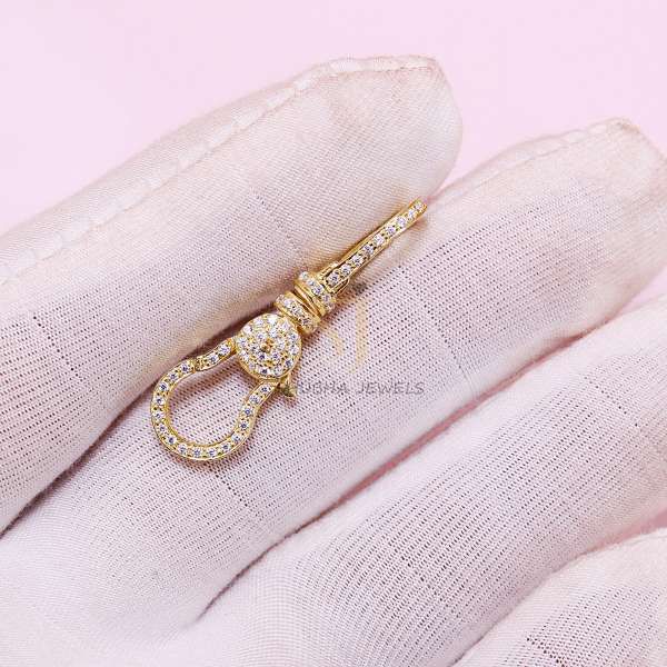 925 Sterling Silver Pave Ball Charm Holder Connector with Carabiner Clasp - Image 7