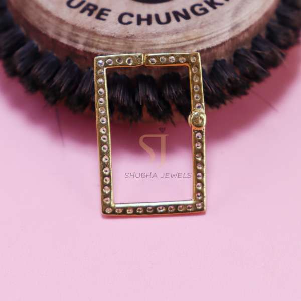 925 Sterling Silver Gold Plated Rectangle Pave Diamond Charm Holder Lock | Designer Connector Clasp - Image 4