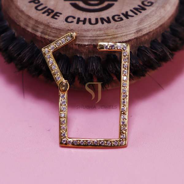 925 Sterling Silver Gold Plated Rectangle Pave Diamond Charm Holder Lock | Designer Connector Clasp - Image 5
