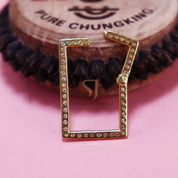 925 Sterling Silver Gold Plated Rectangle Pave Diamond Charm Holder Lock | Designer Connector Clasp - Image 6