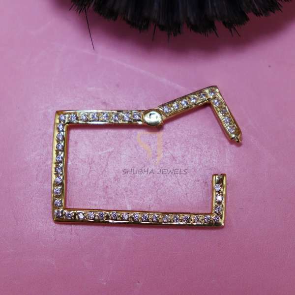 925 Sterling Silver Gold Plated Rectangle Pave Diamond Charm Holder Lock | Designer Connector Clasp - Image 7