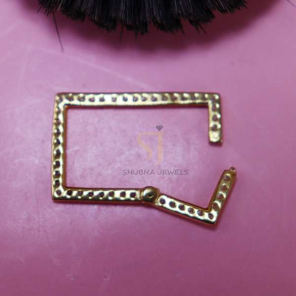 925 Sterling Silver Gold Plated Rectangle Pave Diamond Charm Holder Lock | Designer Connector Clasp - Image 8