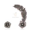 925 Sterling Silver Diamond Floral Feather Earrings
