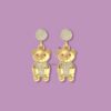 925 Sterling Silver Gold Plated Teddy Bear Diamond Drop Earrings