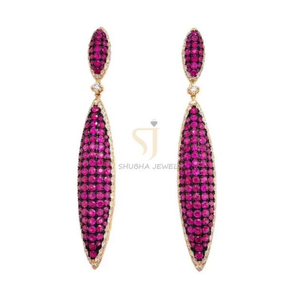 925 Sterling Silver Ruby & Diamond Marquise Drop Earrings