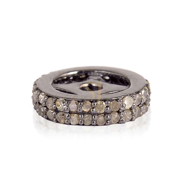 925 Sterling Silver Diamond Pave Spacer Rondelle Bead Finding Jewelry - Image 3