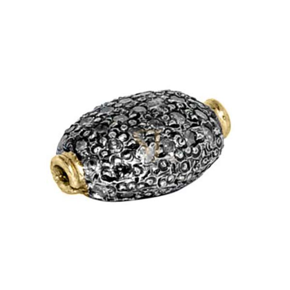 925 Sterling Silver Diamond Pave Oval Barrel Bead Finding Jewelry