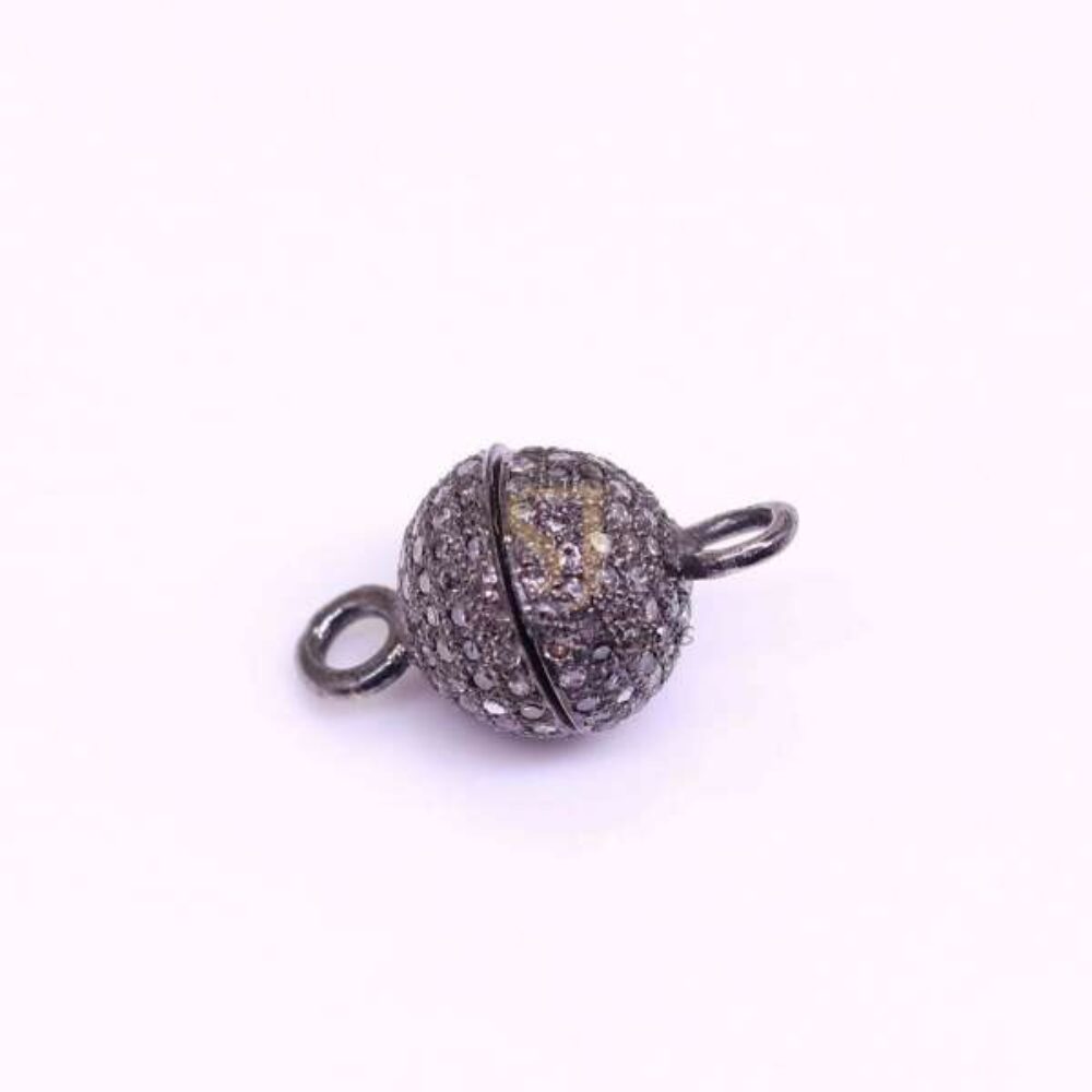 925 Sterling Silver Diamond Pave Ball Clasp Finding Jewelry
