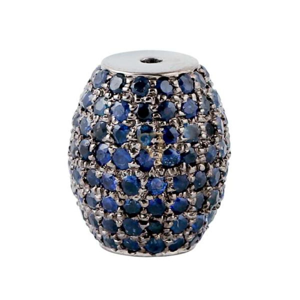 925 Sterling Silver Blue Sapphire Pave Barrel Bead Jewelry