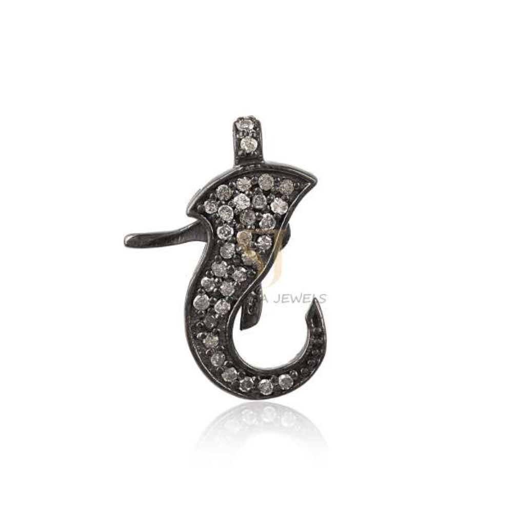 925 Sterling Silver Diamond Pave Designer Hook Clasp Jewelry