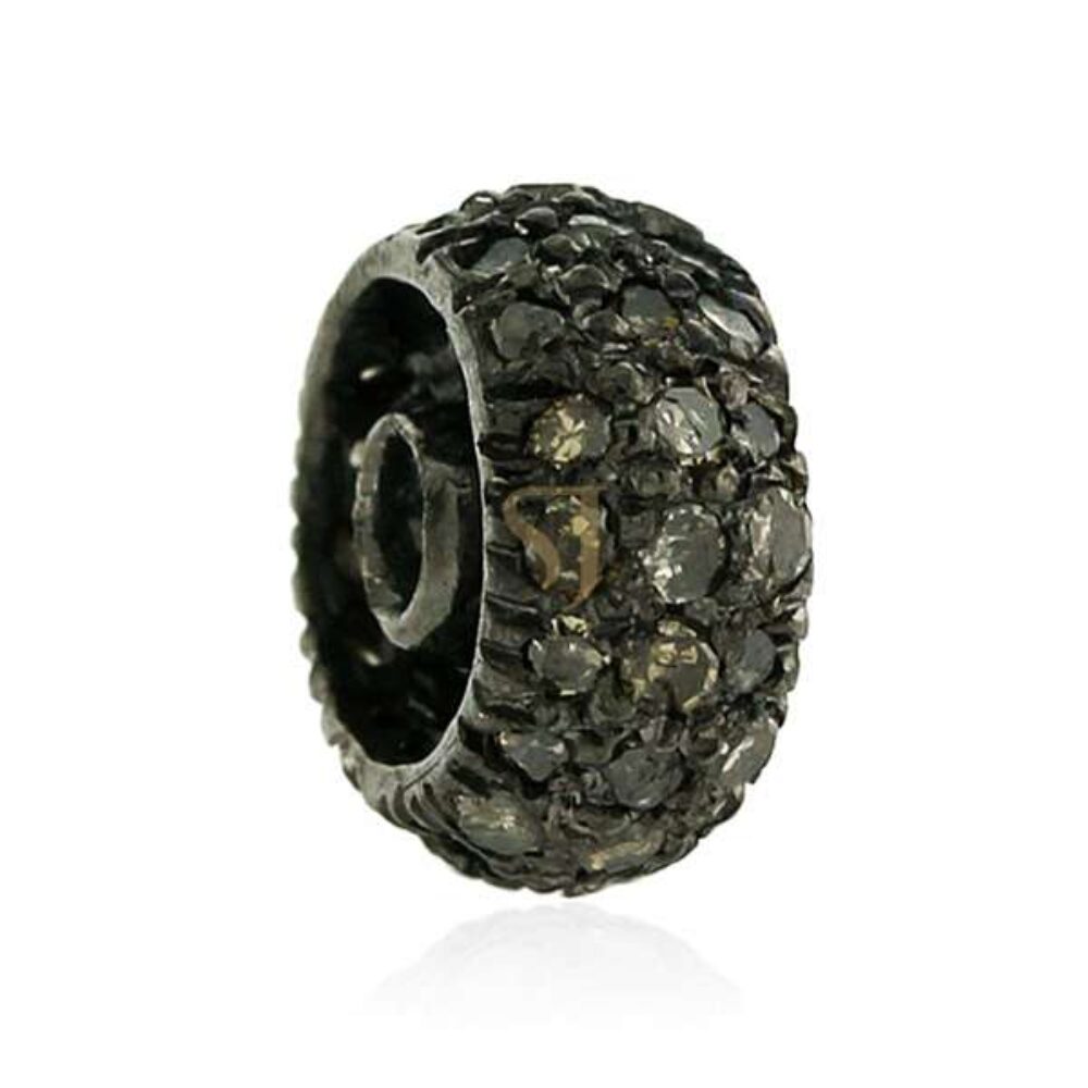925 Sterling Silver Black Rhodium Pave Diamond Spacer Bead Finding