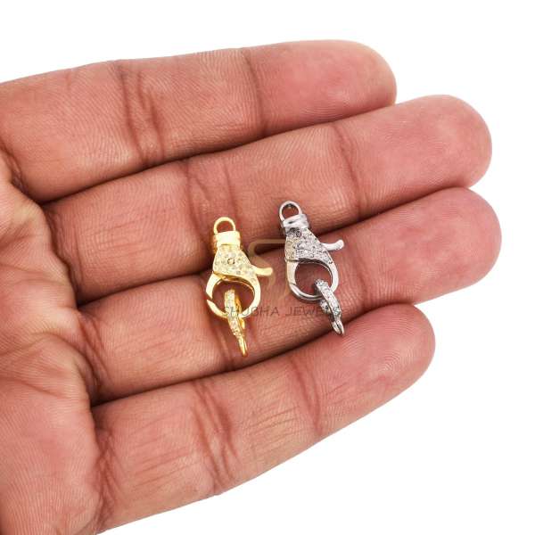 925 Sterling Silver Diamond Pave Lobster Clasp Jewelry - Image 4
