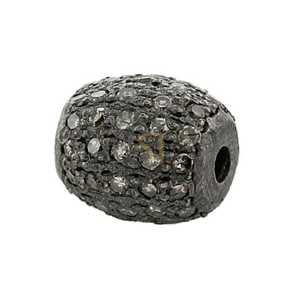 925 Sterling Silver Diamond Pave Barrel Bead Jewelry