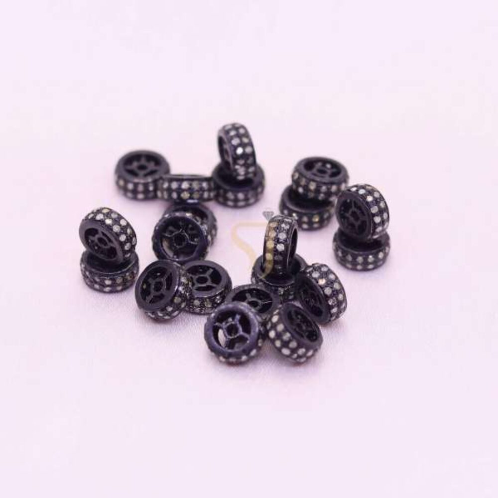 1 Pcs 925 Sterling Silver Diamond Spacer Wheel Jewelry