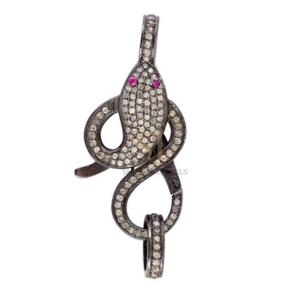 925 Sterling Silver Snake Design Diamond Clasp Jewelry