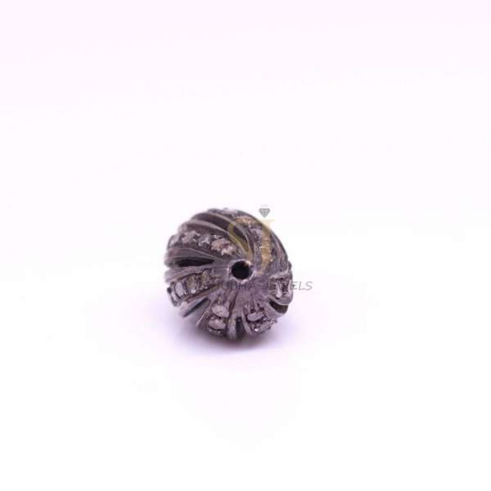 925 Sterling Silver Diamond Carved Round Bead Jewelry