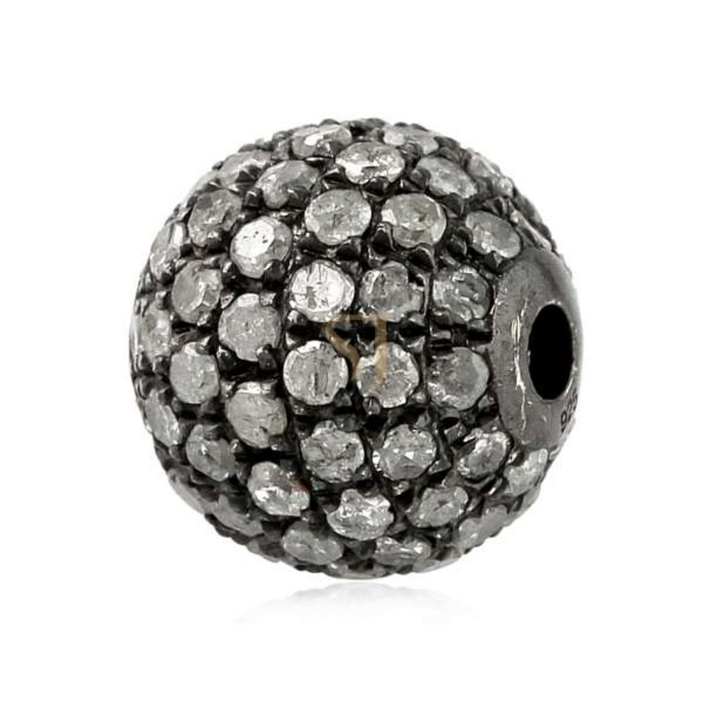 925 Sterling Silver Pave Diamond Ball Bead Jewelry