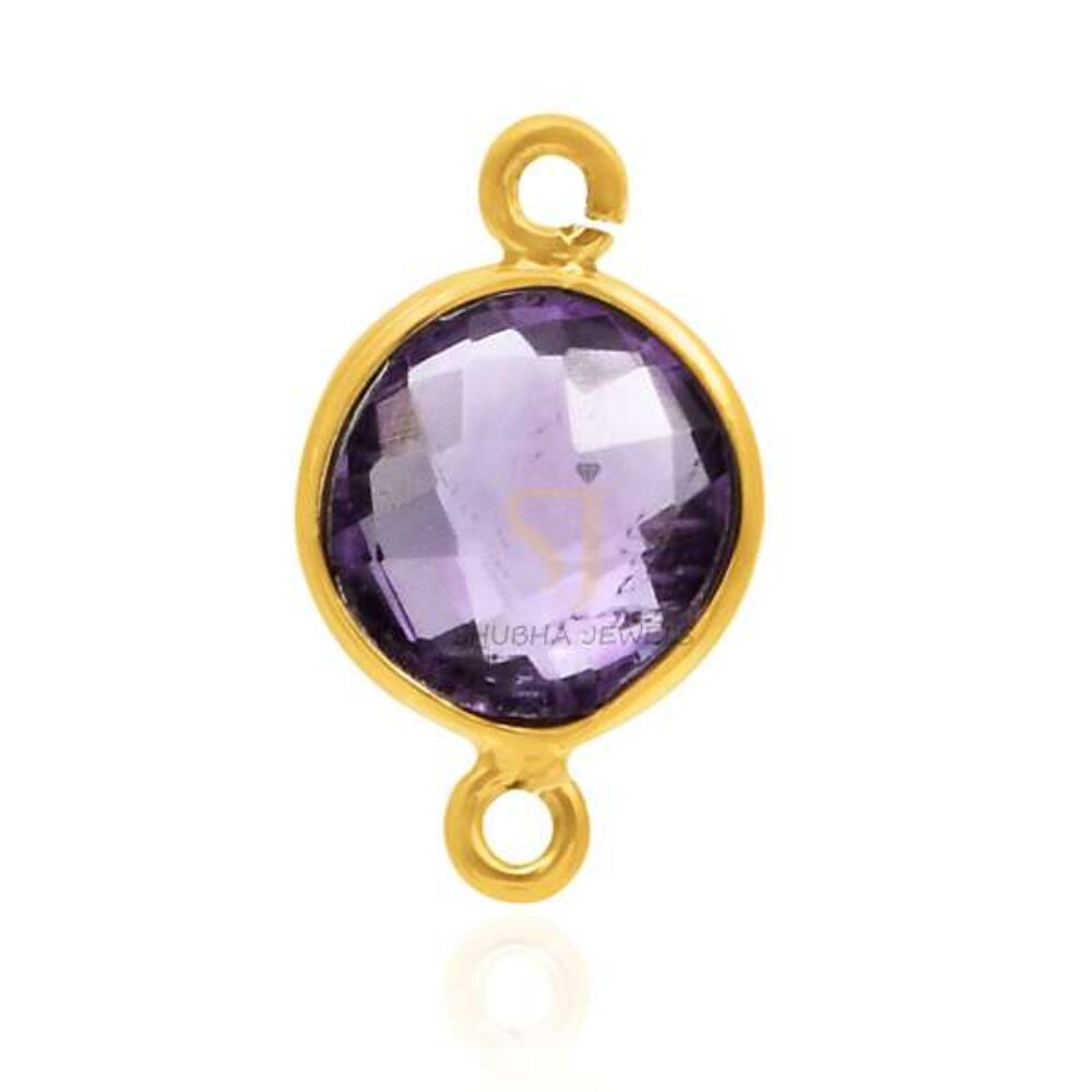925 Sterling Silver Gold Plated Amethyst Connector Jewelry