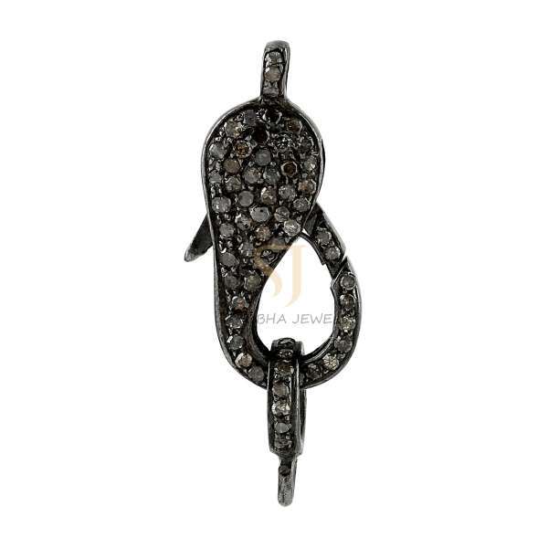 925 Sterling Silver Pave Diamond Hook Clasp Jewelry