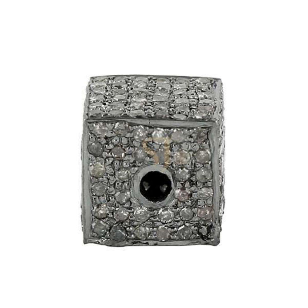 925 Sterling Silver Pave Diamond Cube Bead Jewelry
