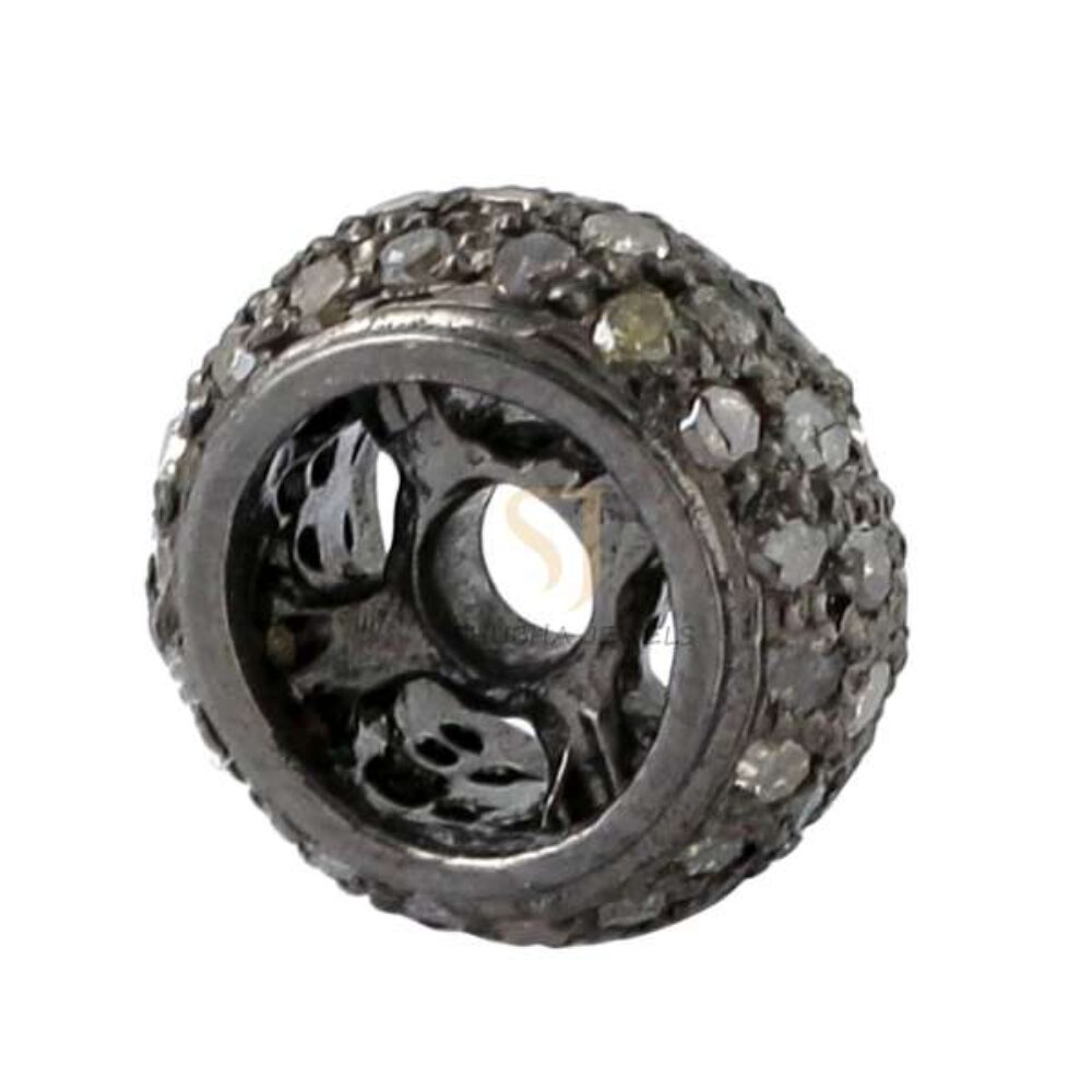 925 Sterling Silver Black Rhodium Diamond Pave Spacer Finding