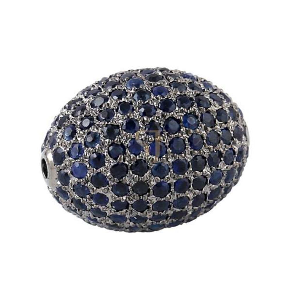 925 Sterling Silver Blue Sapphire Pave Oval Bead Finding Jewelry