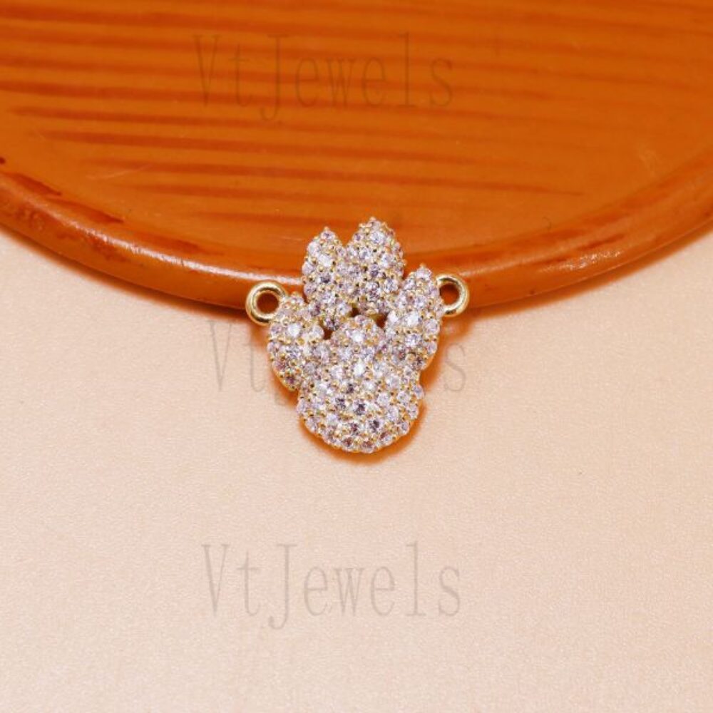 925 Sterling Silver Pave Dog Paw Print Pendant